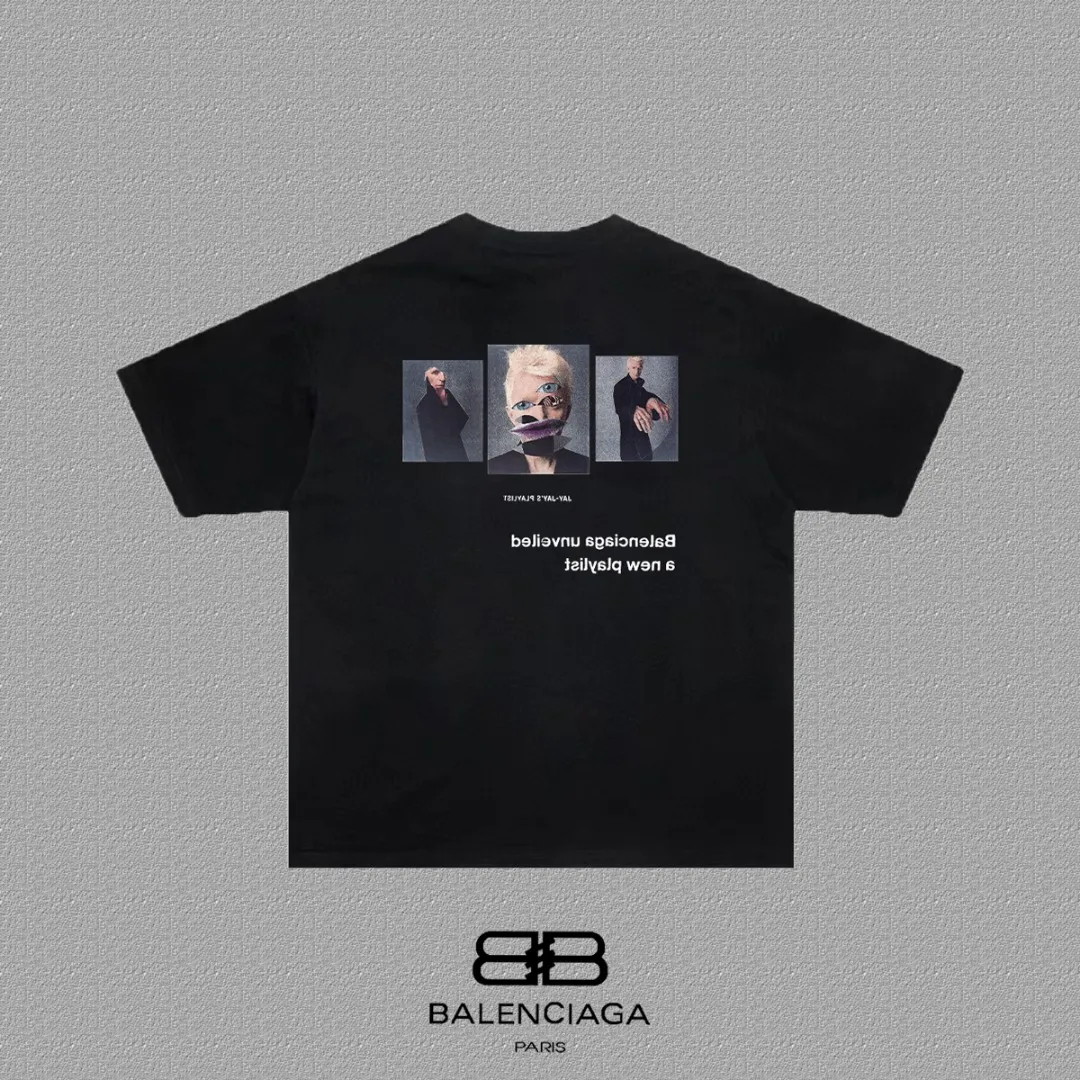P80✨🔥 BALENCIAGA Paris lettering printed short-sleeved T-shirt, custom-woven and dyed 280g combed cotton heavyweight fabric, zero color difference in thread, perfect details, different from the current version on the market, welcome to compare, Same Style for men and women, must-sell in the picture above Color: White Black Size: 1 2 3 4